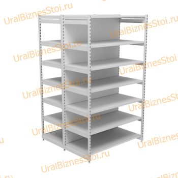 Торговый островной стеллаж (Усиленный с передней стойкой) 2350*300*1000 7 полок - uralbiznesstroi.ru – Волгоград