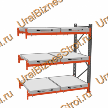 Стеллаж с выкатными платформами дополнительная секция 2000*1800*1050 3 яруса 6 платформ - uralbiznesstroi.ru – Волгоград